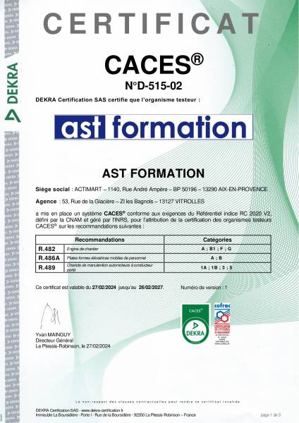 Certification CACES® 2024 - 2027
