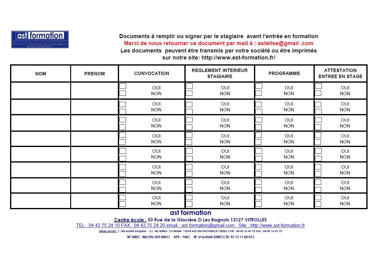 DOCUMENT A NOUS RENVOYER AVANT LA FORMATION
